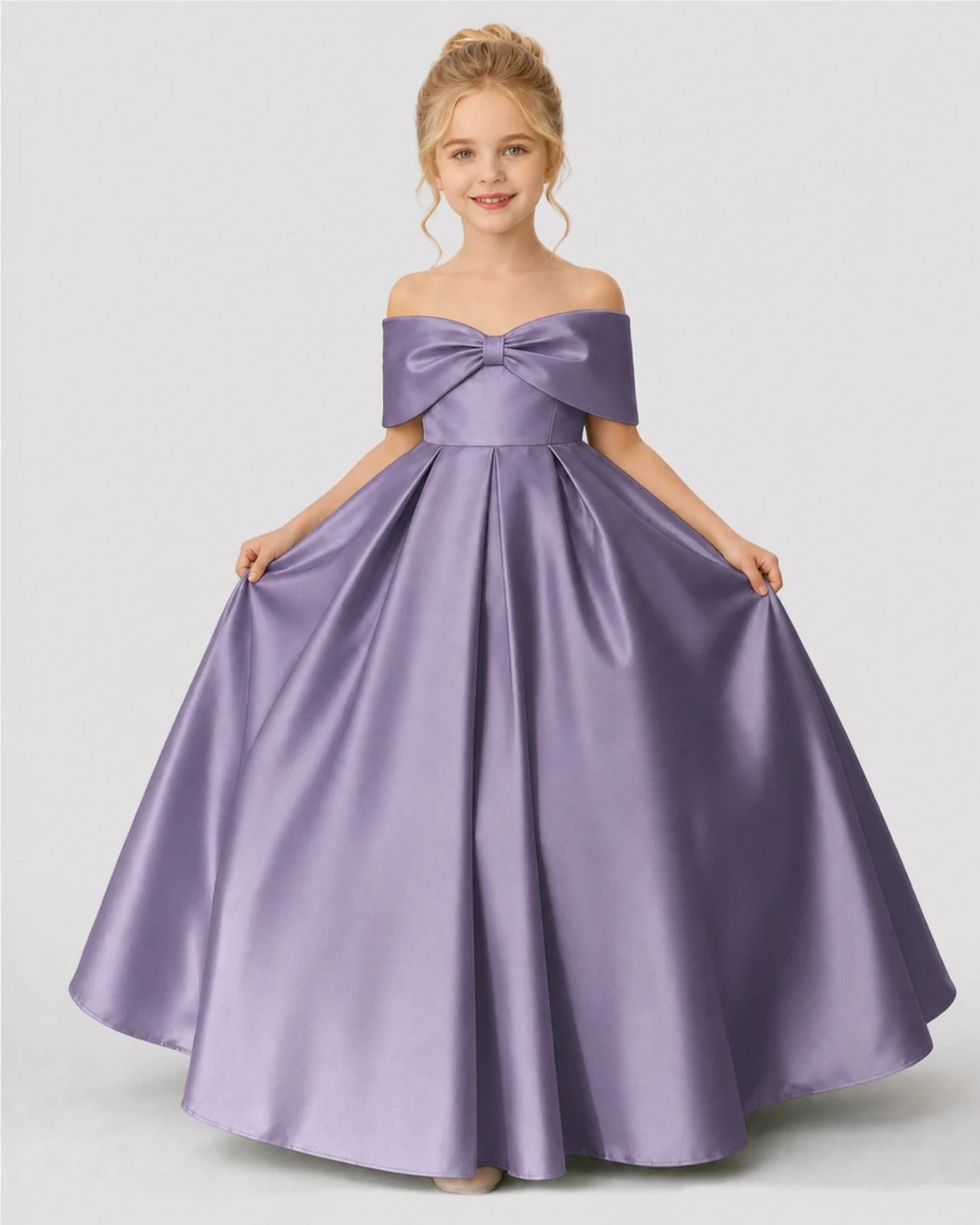 Wisteria Satin A-line Flower Girl Dress Front View