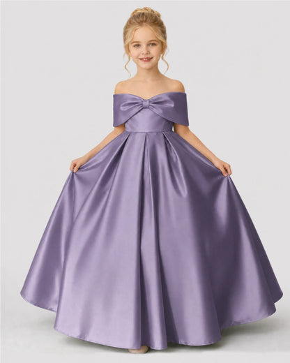 Wisteria Satin A-line Flower Girl Dress Front View