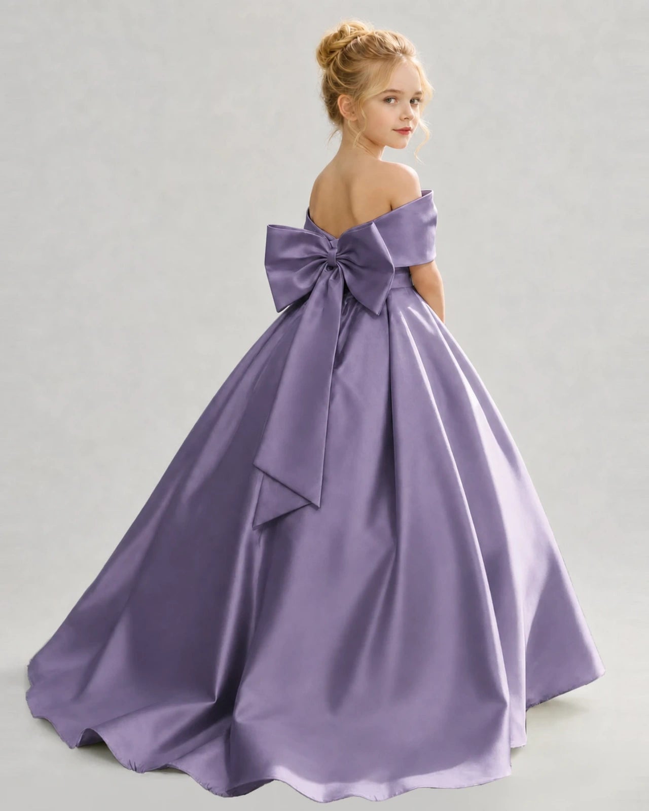Wisteria Satin Ball Gown Flower Girl Dress Back View