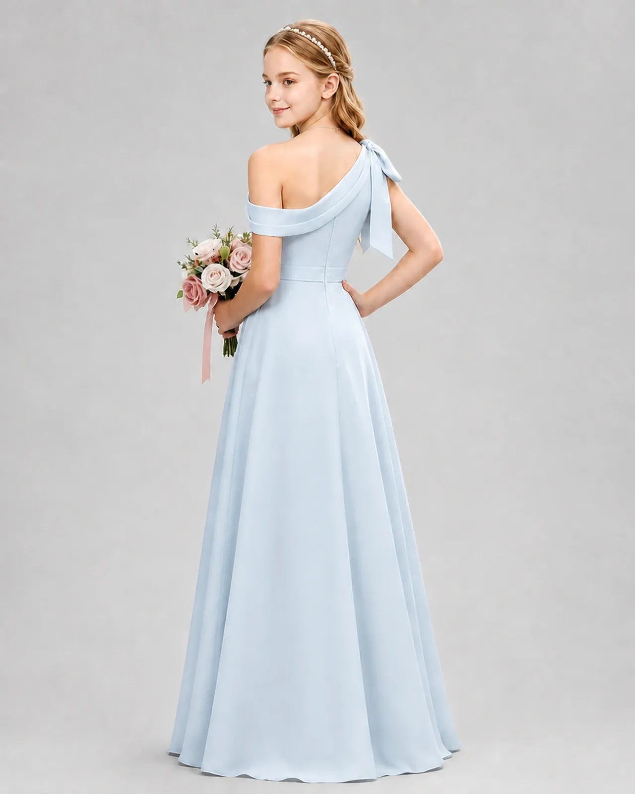 Baby Blue Chiffon A-line Junior Bridesmaid Dress Back View