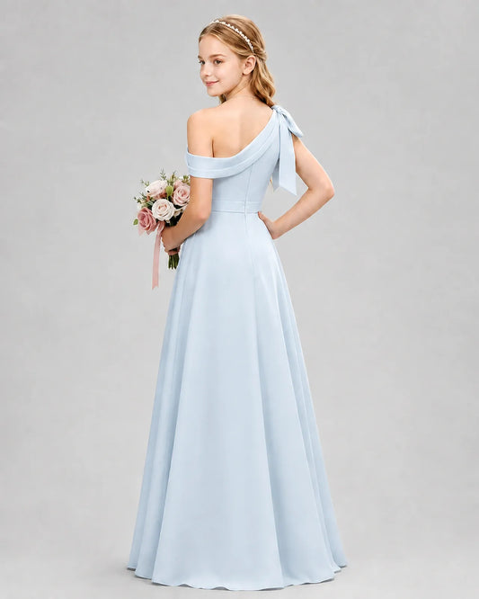 Baby Blue Chiffon A-line Junior Bridesmaid Dress Back View