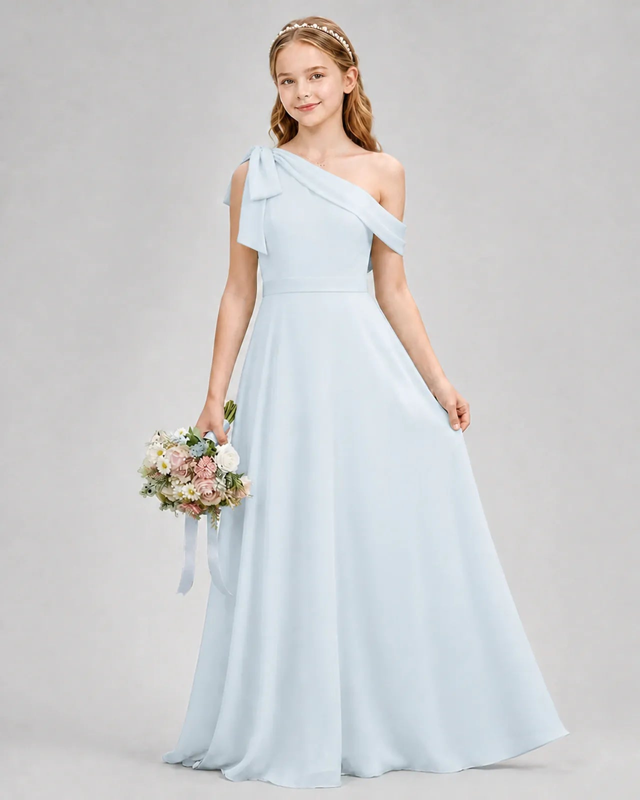 Baby Blue Chiffon A-line Junior Bridesmaid Dress Front View