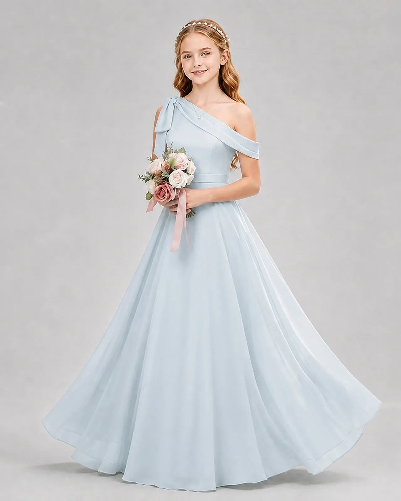 Baby Blue Chiffon A-line Junior Bridesmaid Dress Front View
