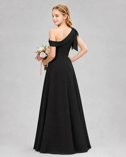 Black Chiffon A-line Junior Bridesmaid Dress Back View