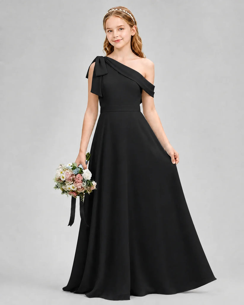 Black Chiffon A-line Junior Bridesmaid Dress Front View