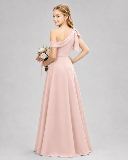 Blush Pink Chiffon A-line Junior Bridesmaid Dress Back View