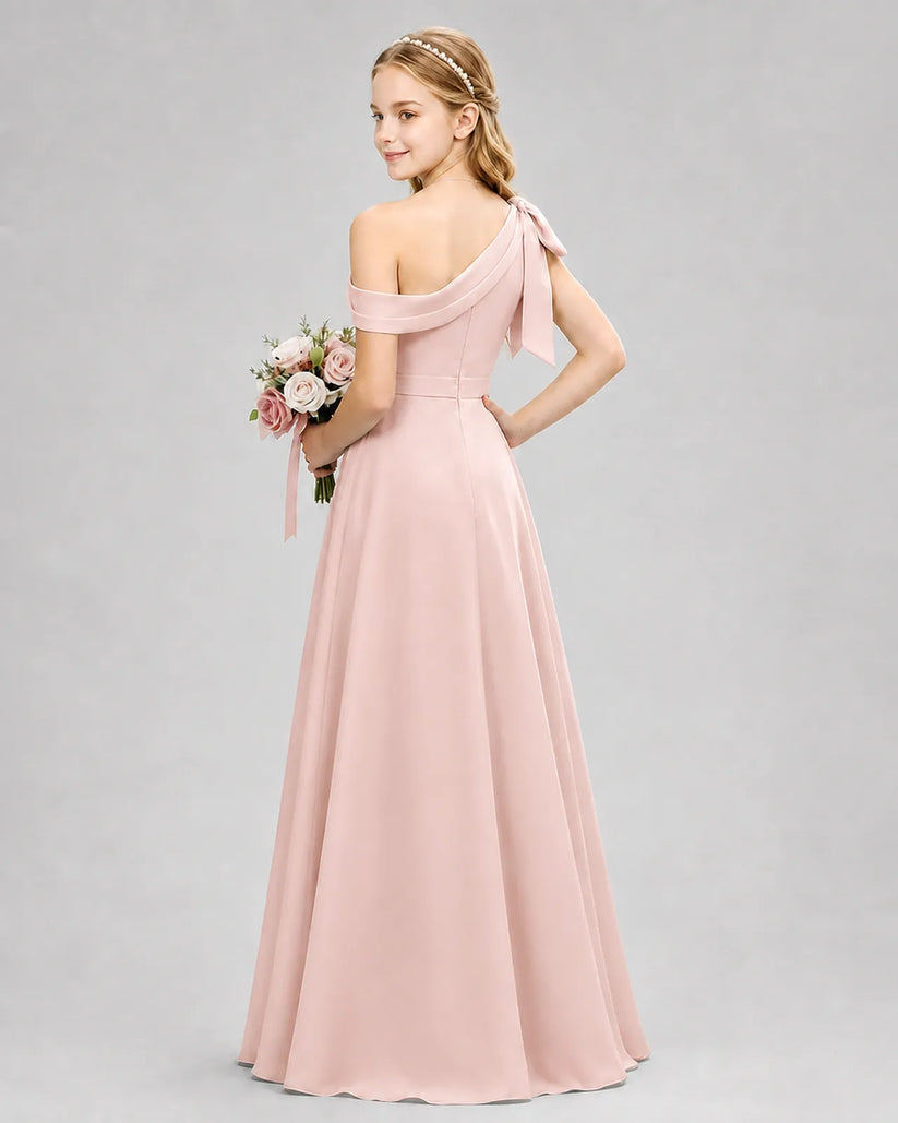 Blush Pink Chiffon A-line Junior Bridesmaid Dress Back View