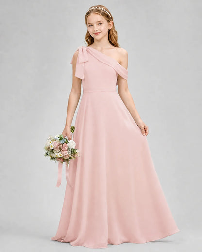 Blush Pink Chiffon A-line Junior Bridesmaid Dress Front View
