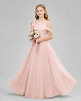 Blush Pink Chiffon A-line Junior Bridesmaid Dress Front View