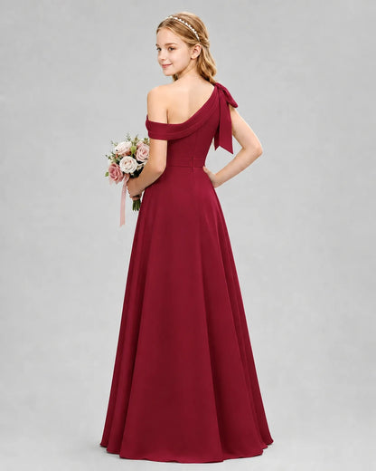 Burgundy Chiffon A-line Junior Bridesmaid Dress Back View
