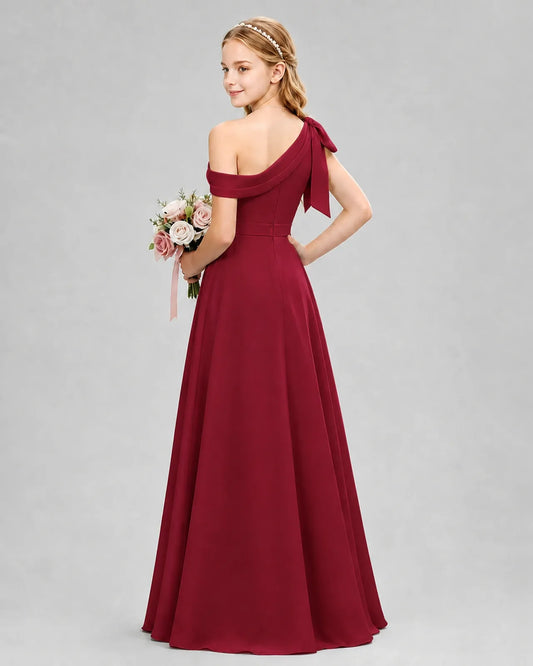 Burgundy Chiffon A-line Junior Bridesmaid Dress Back View