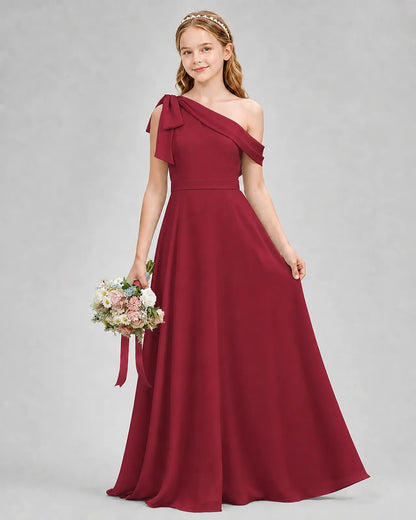 Burgundy Chiffon A-line Junior Bridesmaid Dress Front View