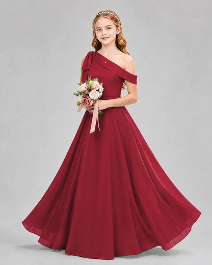Burgundy Chiffon A-line Junior Bridesmaid Dress Front View