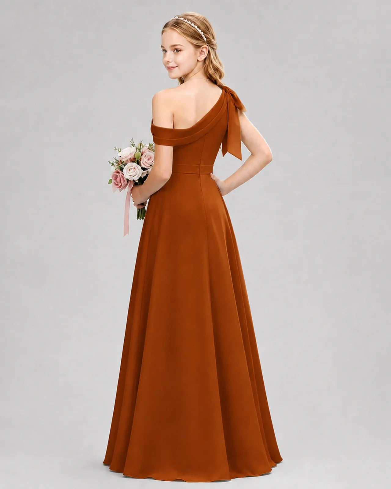 Burnt Orange Chiffon A-line Junior Bridesmaid Dress Back View