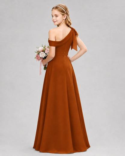 Burnt Orange Chiffon A-line Junior Bridesmaid Dress Back View