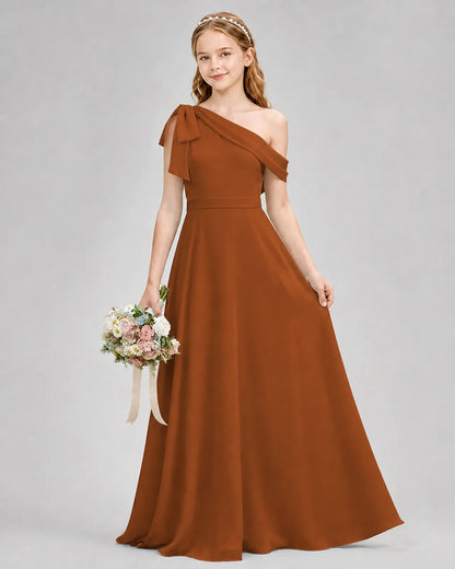 Burnt Orange Chiffon A-line Junior Bridesmaid Dress Front View
