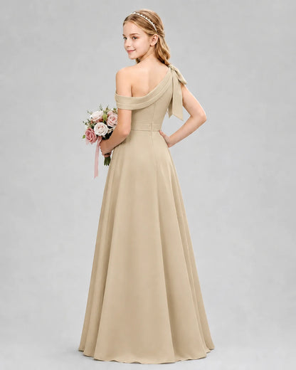 Champagne Chiffon A-line Junior Bridesmaid Dress Back View