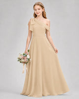 Champagne Chiffon A-line Junior Bridesmaid Dress Front View