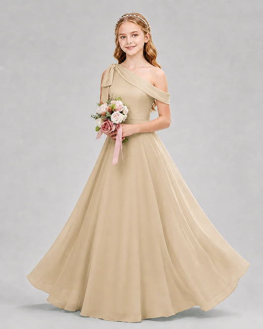 Champagne Chiffon A-line Junior Bridesmaid Dress Front View