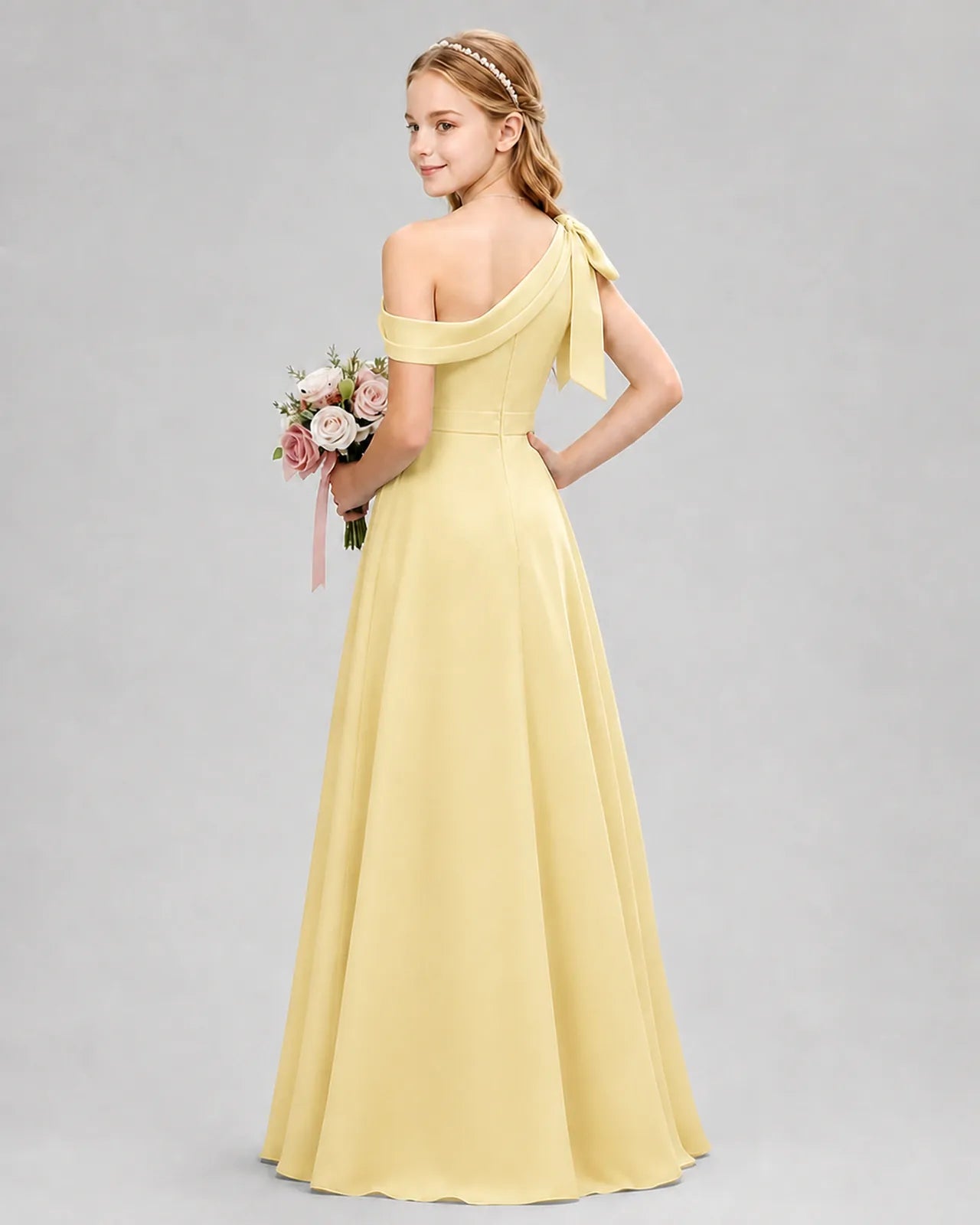 Daffodil Chiffon A-line Junior Bridesmaid Dress Back View