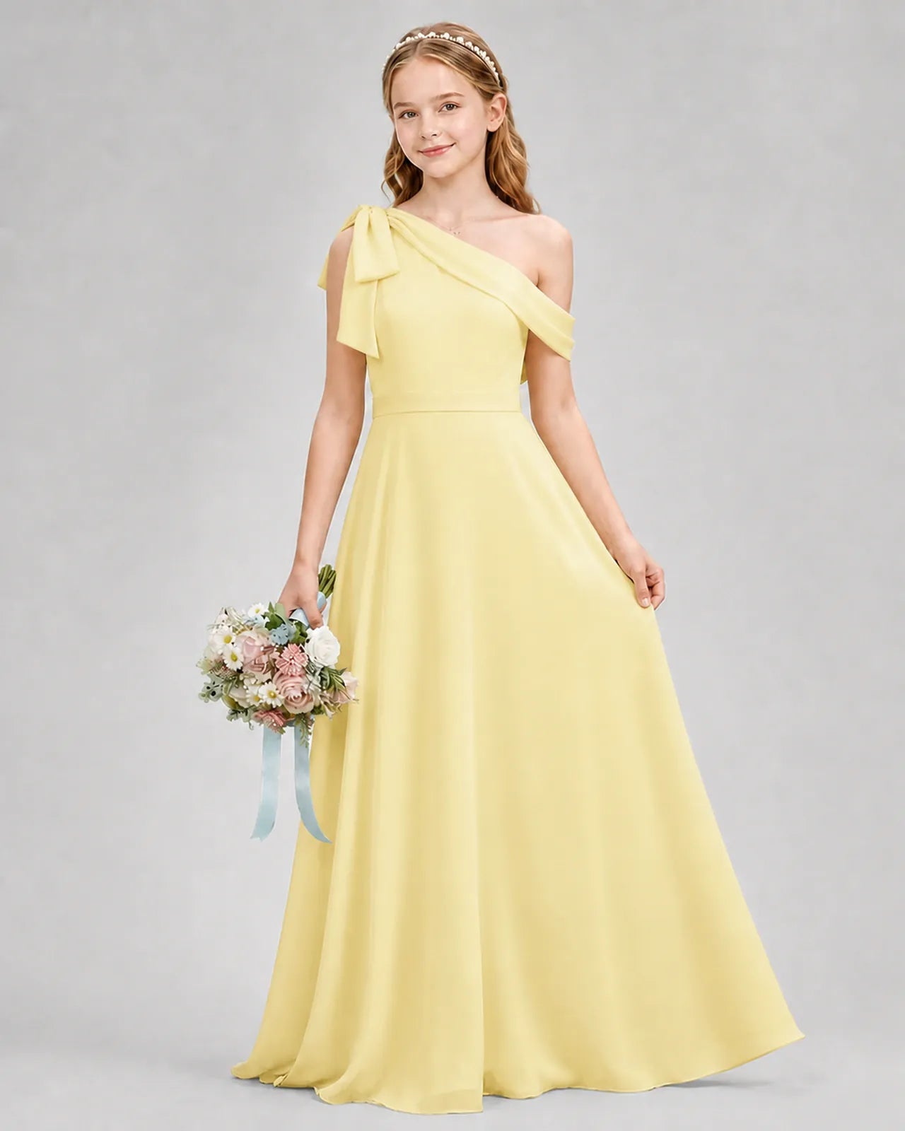 Daffodil Chiffon A-line Junior Bridesmaid Dress Front View