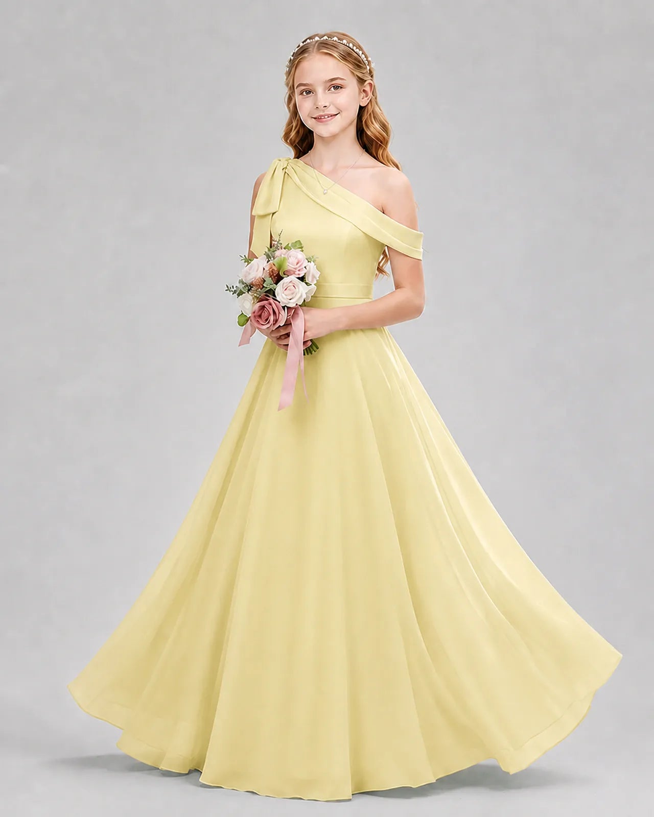 Daffodil Chiffon A-line Junior Bridesmaid Dress Front View