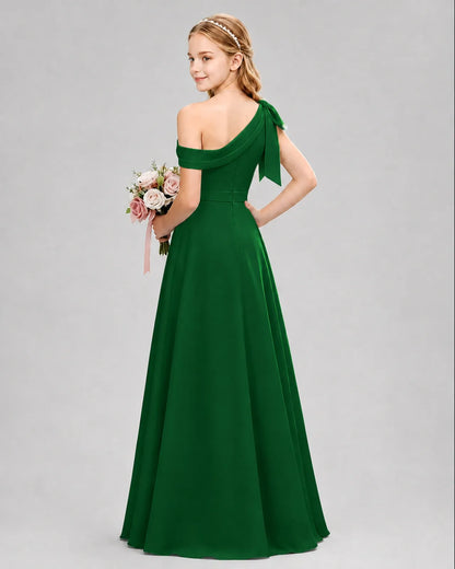 Dark Green Chiffon A-line Junior Bridesmaid Dress Back View
