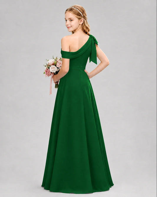 Dark Green Chiffon A-line Junior Bridesmaid Dress Back View