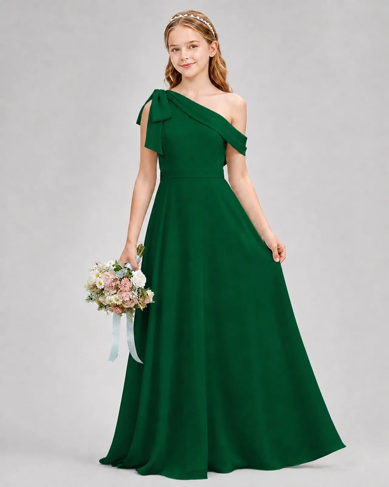 Dark Green Chiffon A-line Junior Bridesmaid Dress Front View