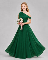 Dark Green Chiffon A-line Junior Bridesmaid Dress Front View