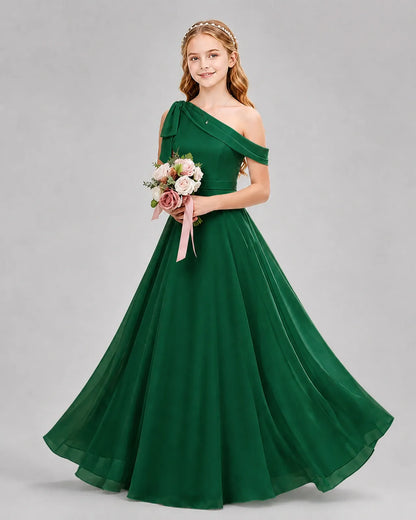 Dark Green Chiffon A-line Junior Bridesmaid Dress Front View