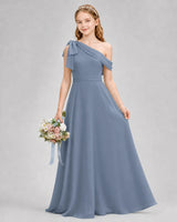 Dusty Blue Chiffon A-line Junior Bridesmaid Dress Front View