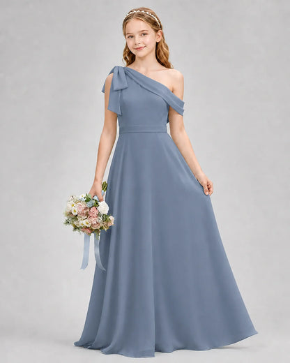 Dusty Blue Chiffon A-line Junior Bridesmaid Dress Front View