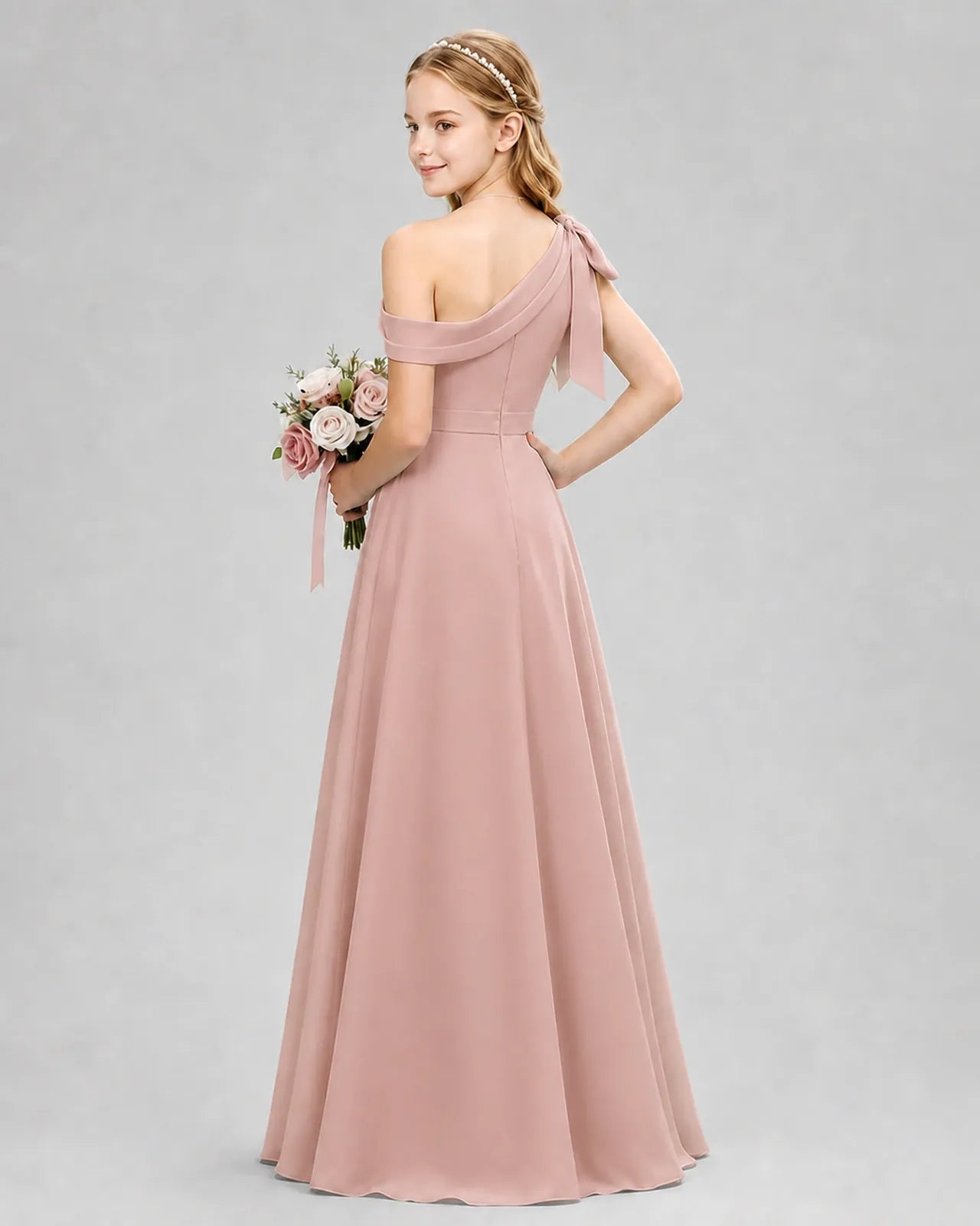 Dusty Rose Chiffon A-line Junior Bridesmaid Dress Back View