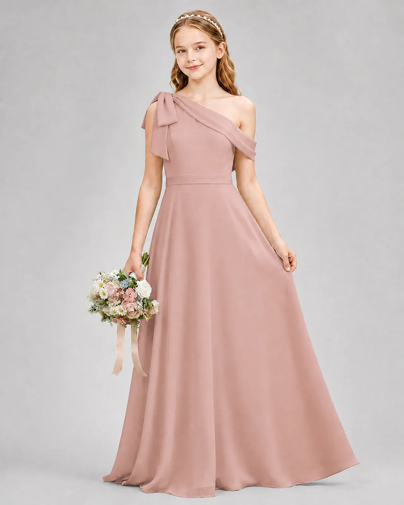 Dusty Rose Chiffon A-line Junior Bridesmaid Dress Front View
