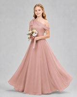 Dusty Rose Chiffon A-line Junior Bridesmaid Dress Front View
