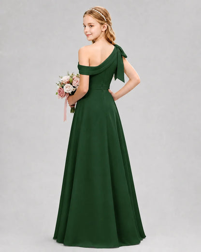 Emerald Green Chiffon A-line Junior Bridesmaid Dress Back View