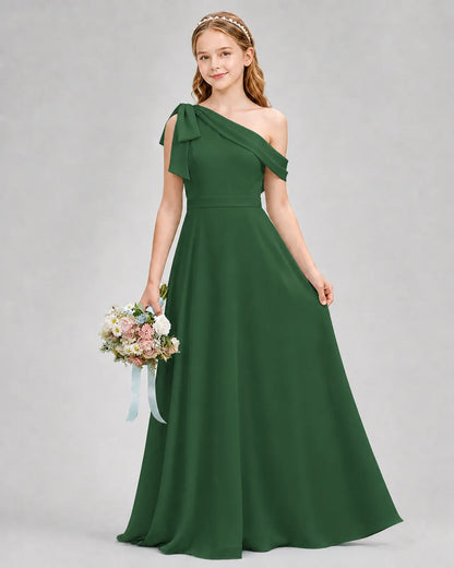 Emerald Green Chiffon A-line Junior Bridesmaid Dress Front View