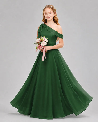 Emerald Green Chiffon A-line Junior Bridesmaid Dress Front View