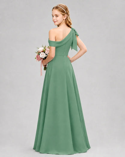 Eucalyptus Chiffon A-line Junior Bridesmaid Dress Back View