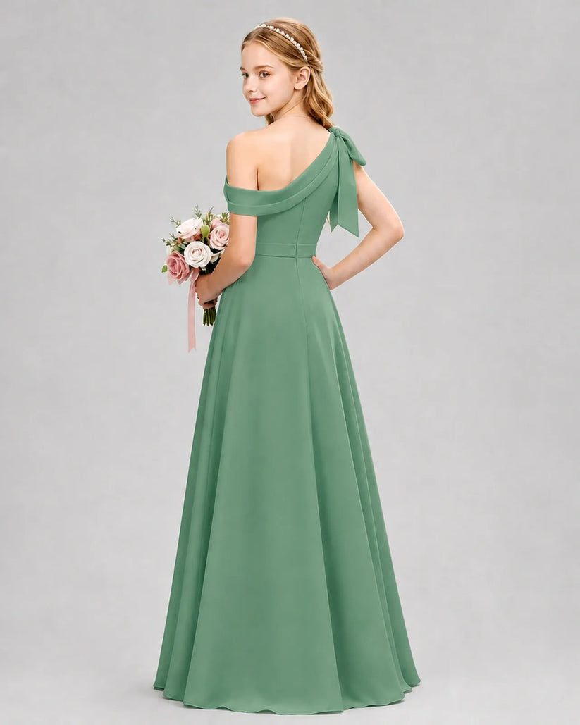 Eucalyptus Chiffon A-line Junior Bridesmaid Dress Back View