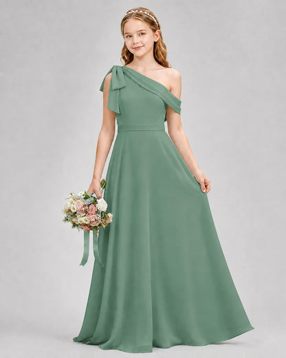 Eucalyptus Chiffon A-line Junior Bridesmaid Dress Front View