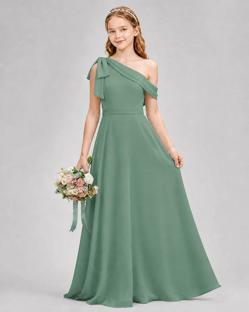 Eucalyptus Chiffon A-line Junior Bridesmaid Dress Front View