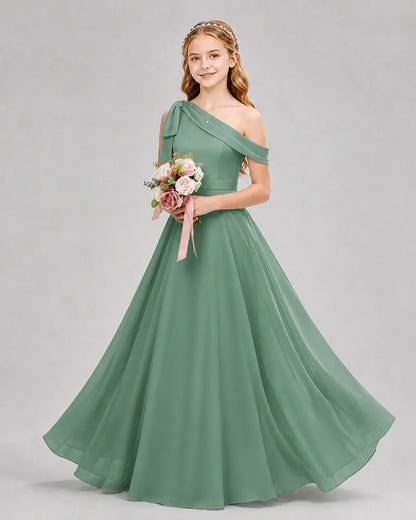 Eucalyptus Chiffon A-line Junior Bridesmaid Dress Front View