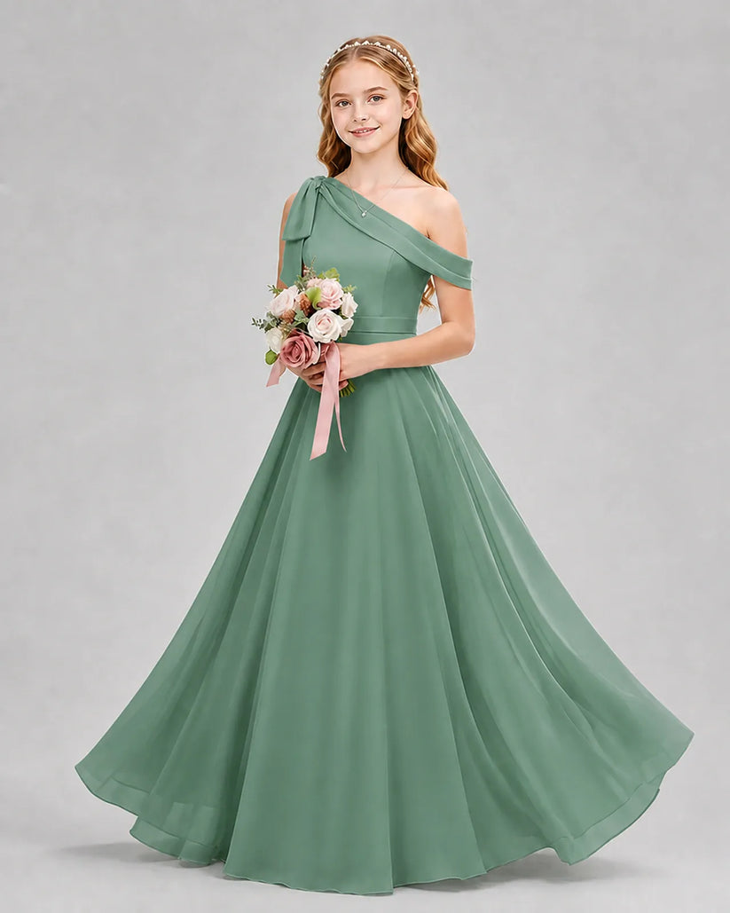 Eucalyptus Chiffon A-line Junior Bridesmaid Dress Front View