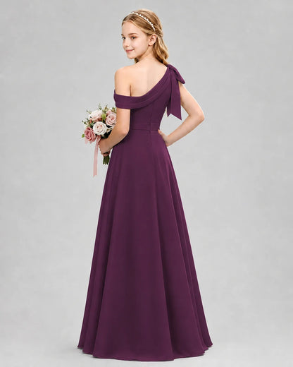 Grape Chiffon A-line Junior Bridesmaid Dress Back View