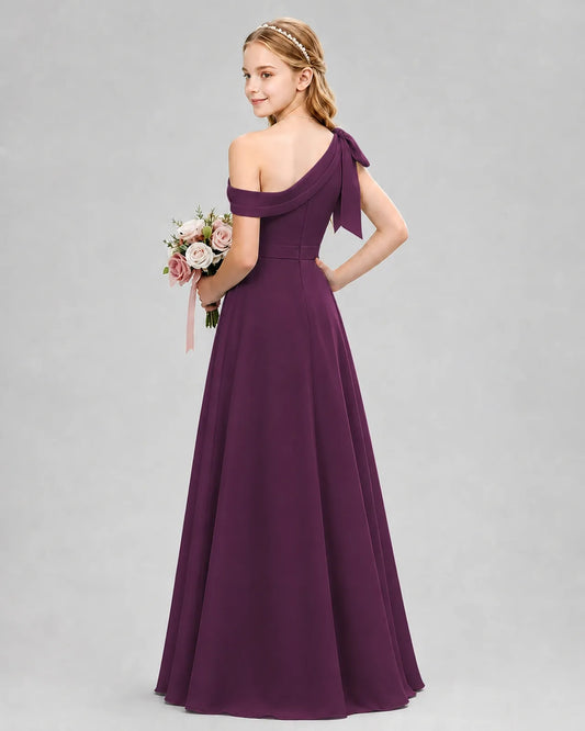 Grape Chiffon A-line Junior Bridesmaid Dress Back View