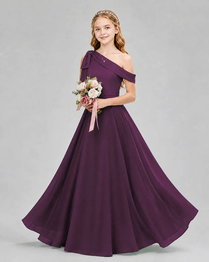 Grape Chiffon A-line Junior Bridesmaid Dress Front View