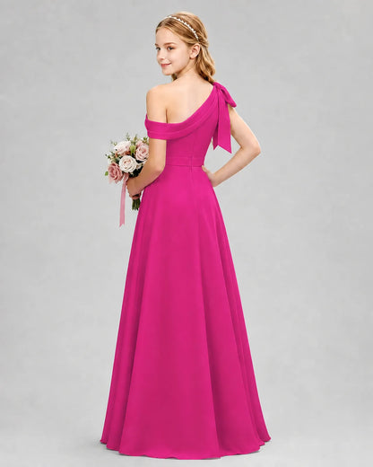 Hot Pink Chiffon A-line Junior Bridesmaid Dress Back View