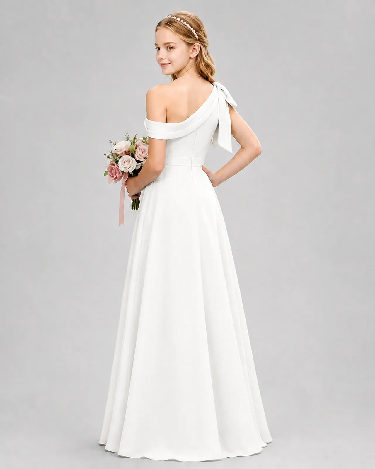 Ivory Chiffon A-line Junior Bridesmaid Dress Back View